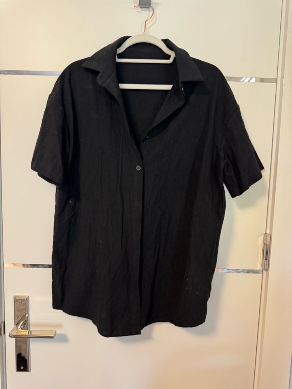 Classic Black Short-Sleeve Button Down Shirt for Women